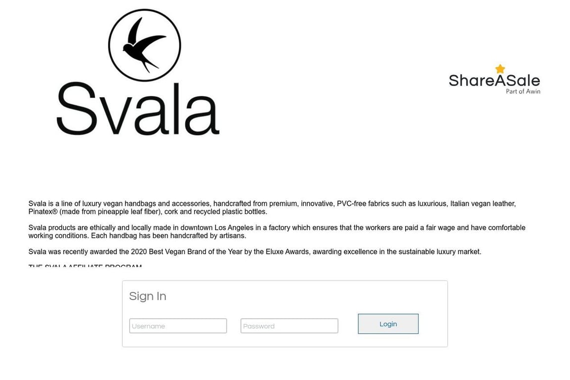 Svala affiliate program signup page