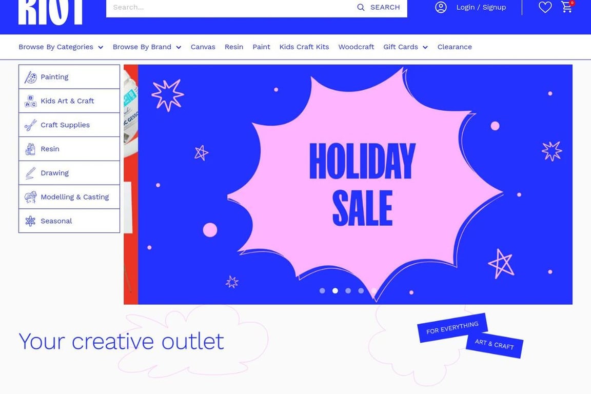 Riot Art & Craft homepage