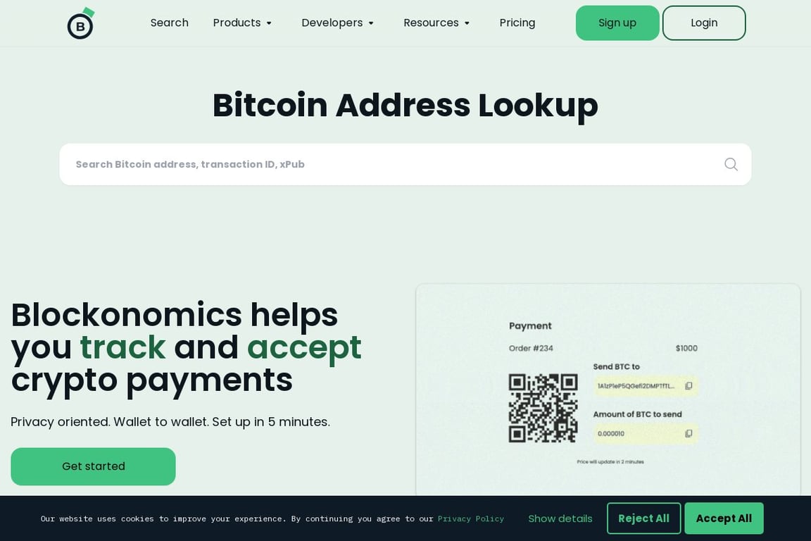 Blockonomics homepage