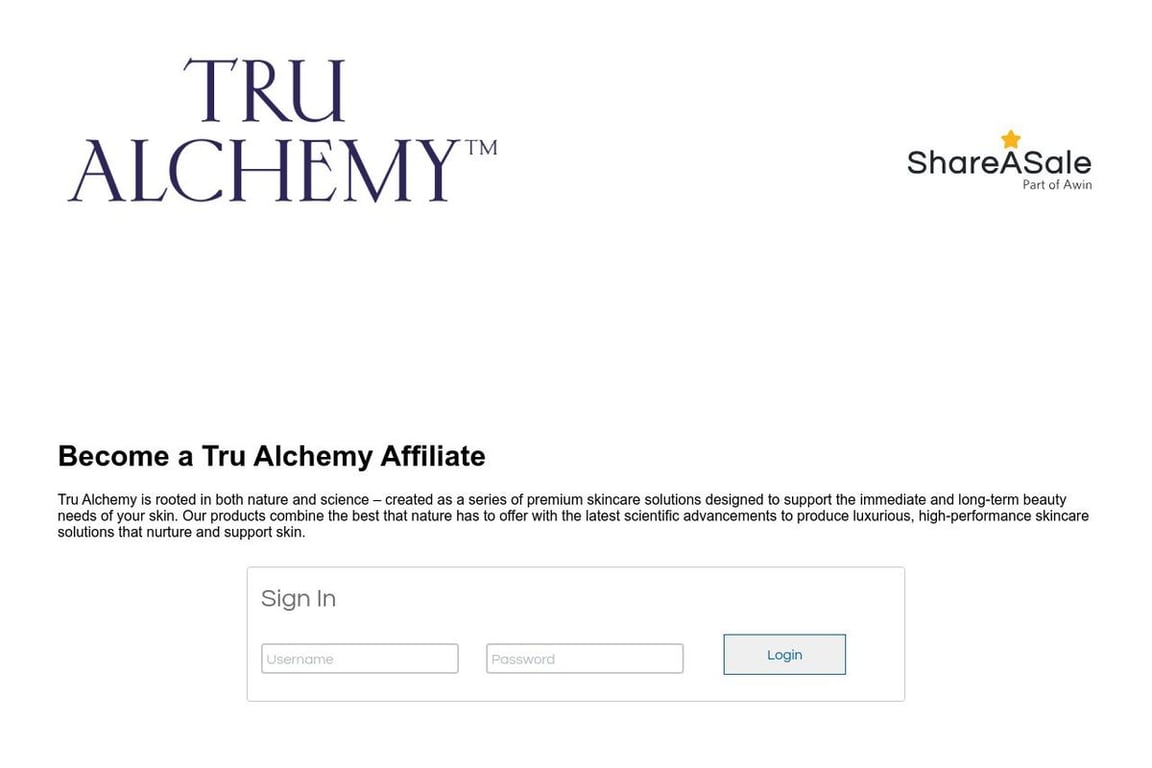 Tru Alchemy affiliate program signup page