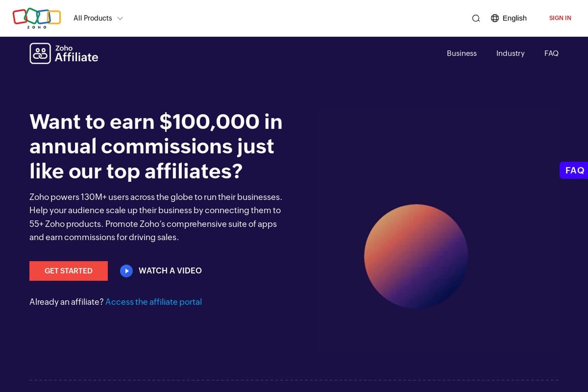 Zoho Books affiliate program signup page