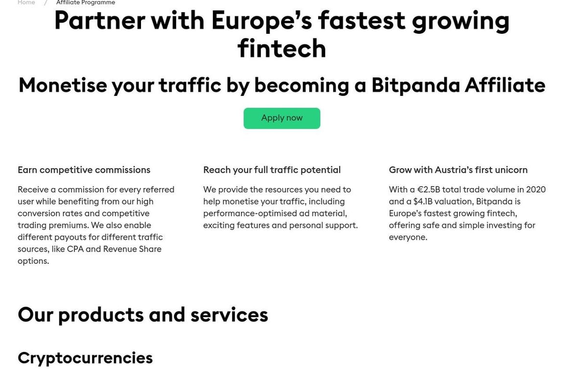 Bitpanda affiliate program signup page