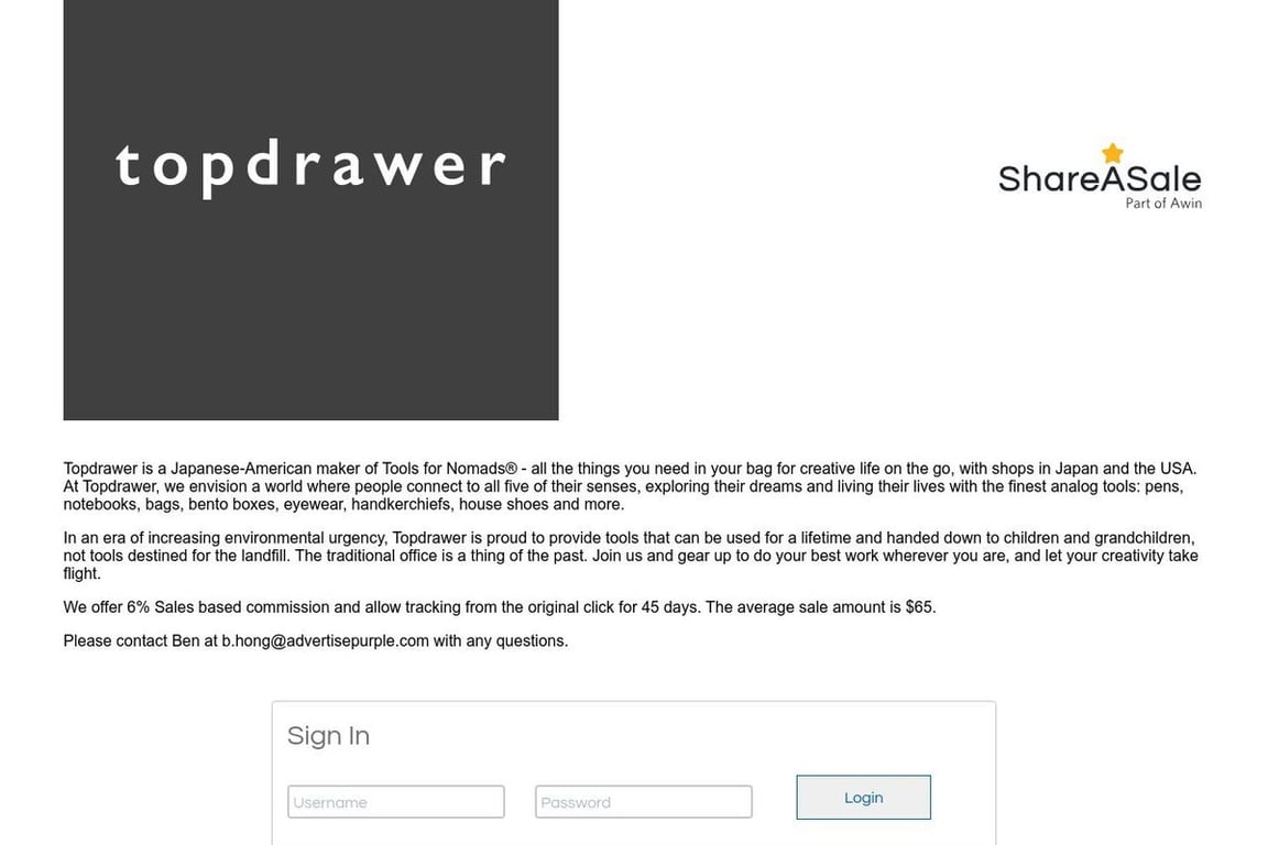 Topdrawer affiliate program signup page