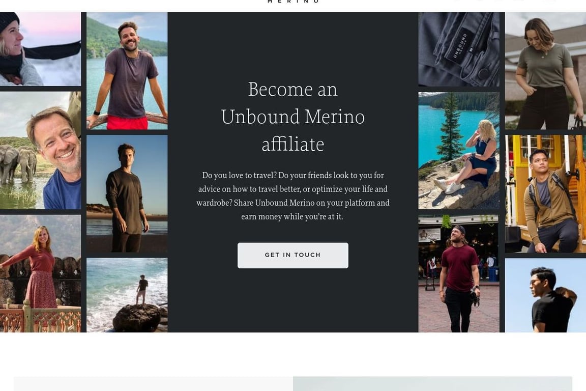 Unbound Merino affiliate program signup page
