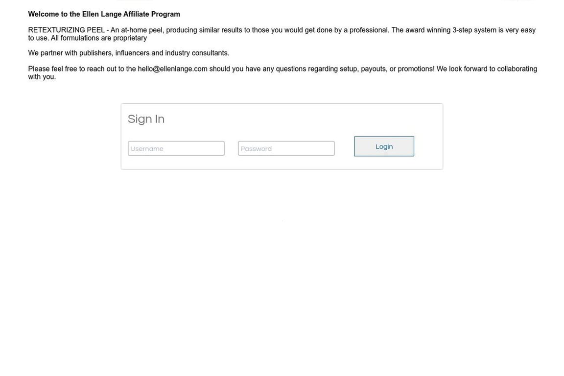 Ellen Lange Skin Science affiliate program signup page