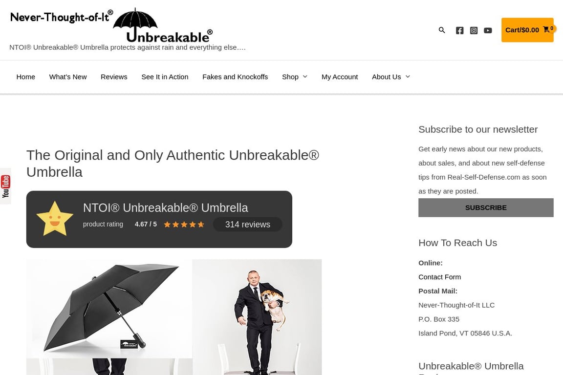 Unbreakable Umbrella homepage