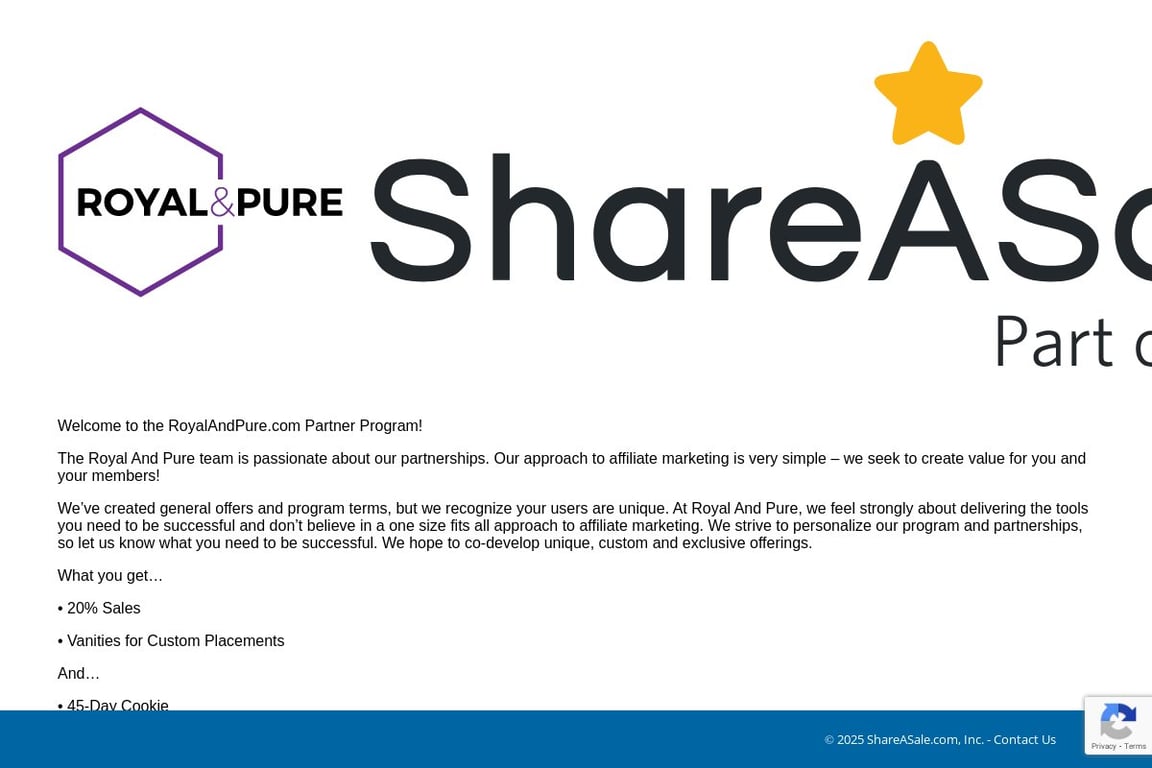 Royal & Pure Inc affiliate program signup page