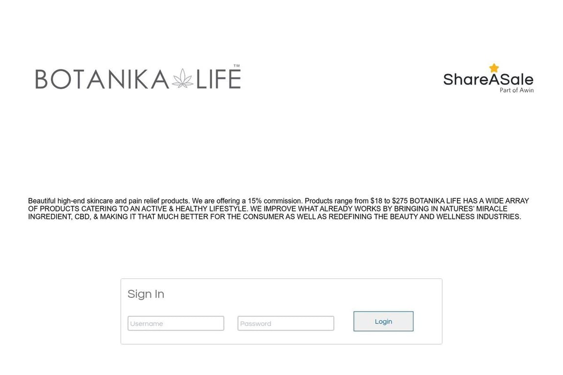 Botanika Life affiliate program signup page
