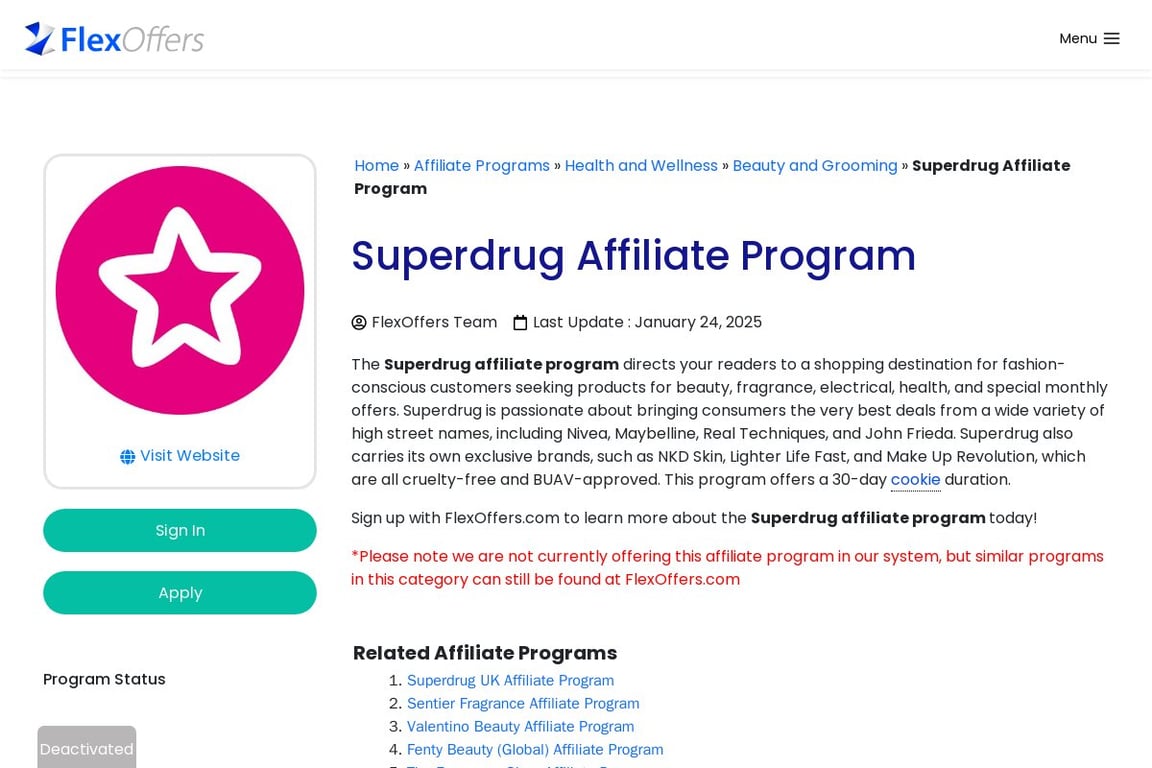 Superdrug affiliate program signup page