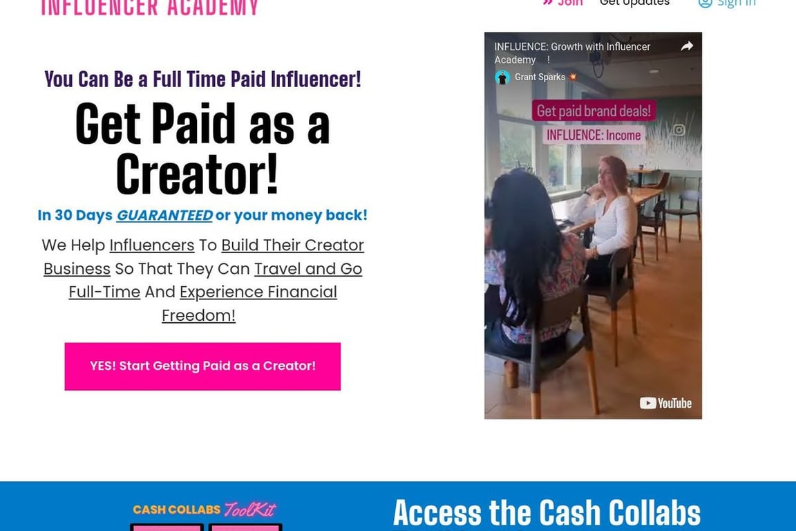 The Influencer Academy homepage
