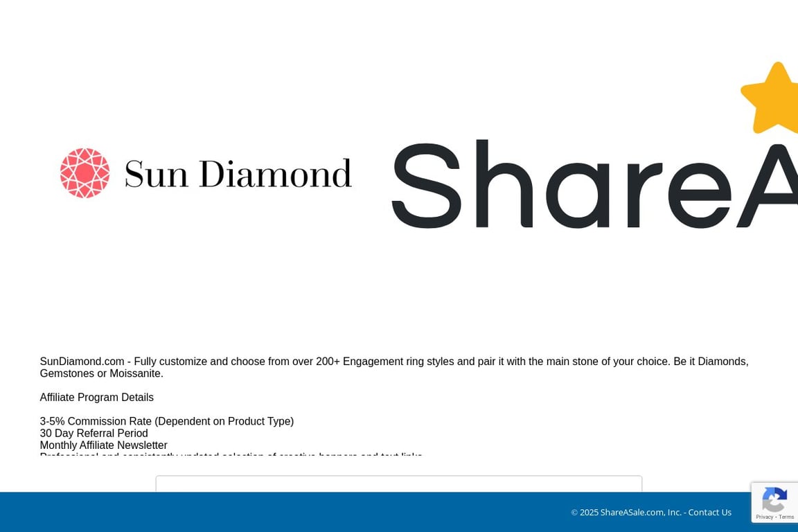 Sun Diamond Jewelry affiliate program signup page