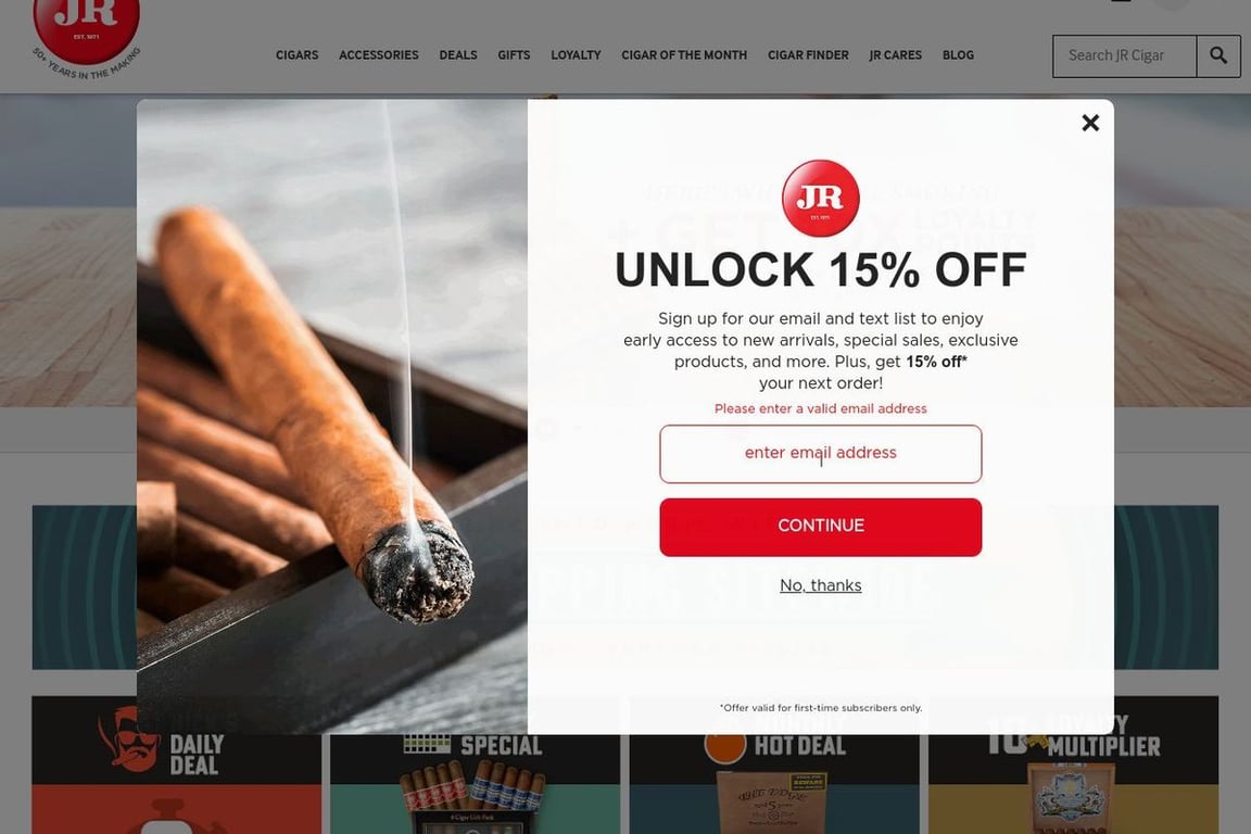 JR Cigars homepage