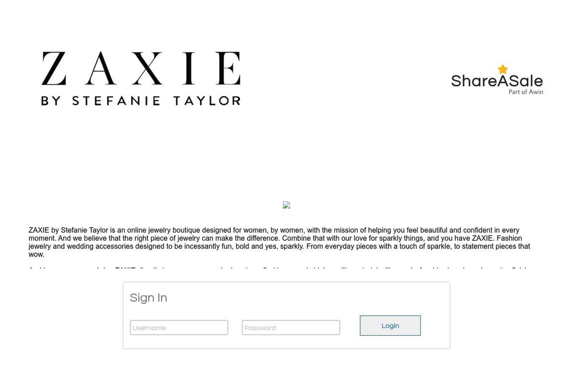 ZAXIE by Stefanie Taylor affiliate program signup page