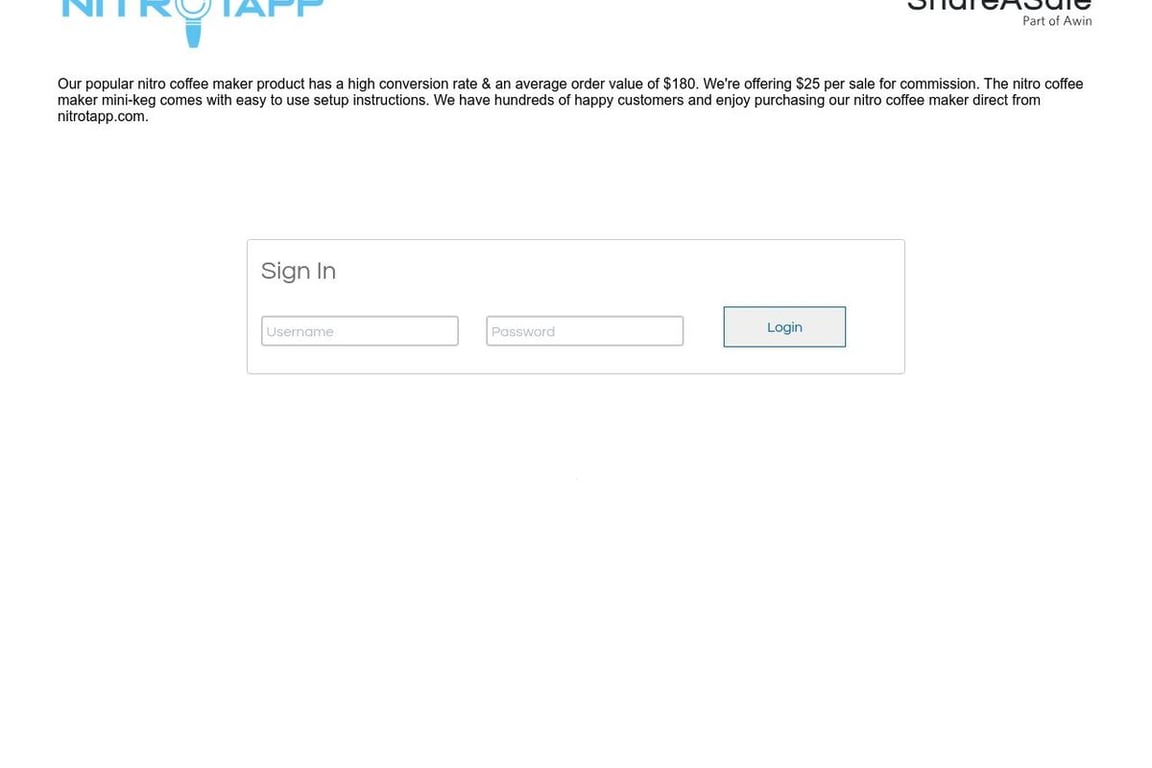 Nitro Tapp affiliate program signup page