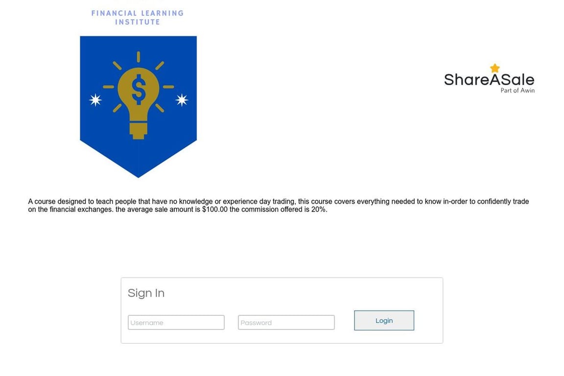 Financial Learning Institute affiliate program signup page