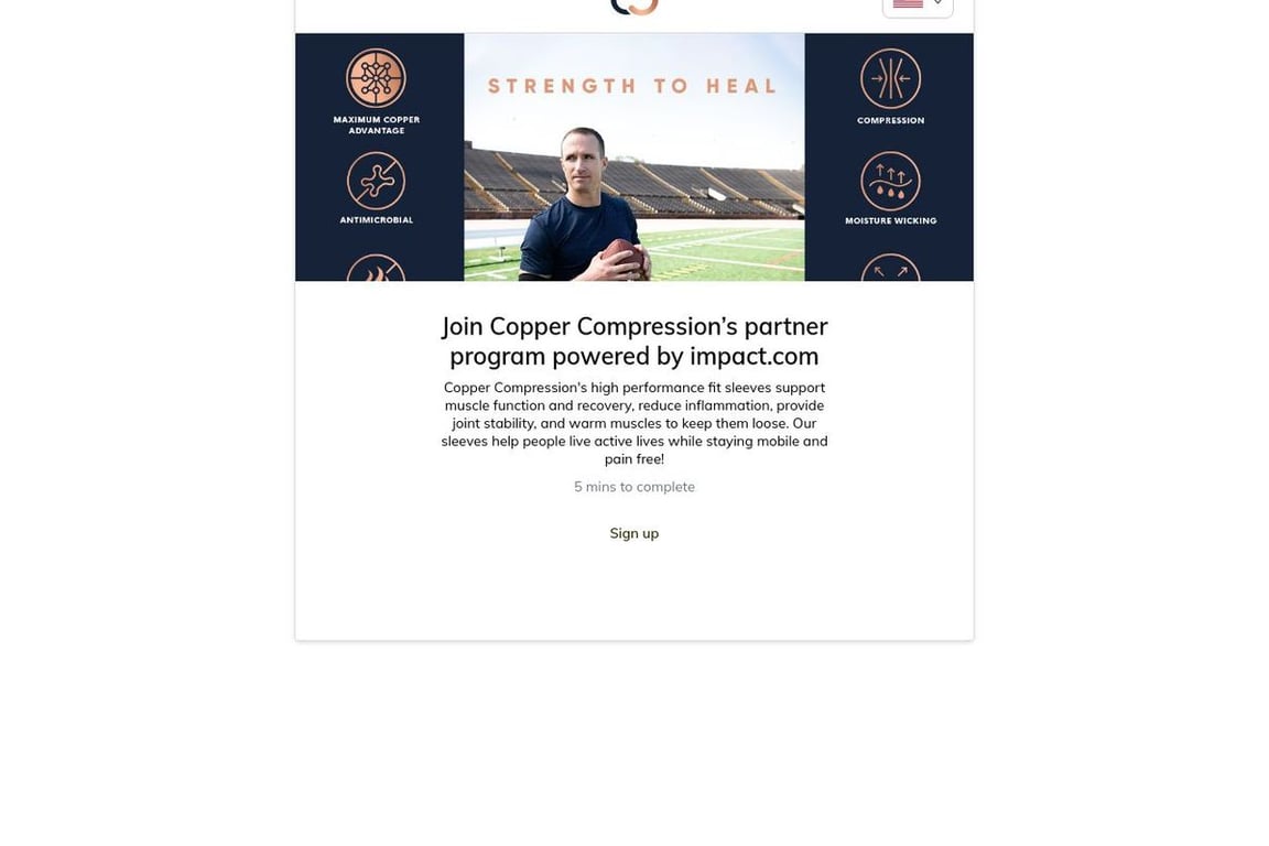 Copper Compression affiliate program signup page