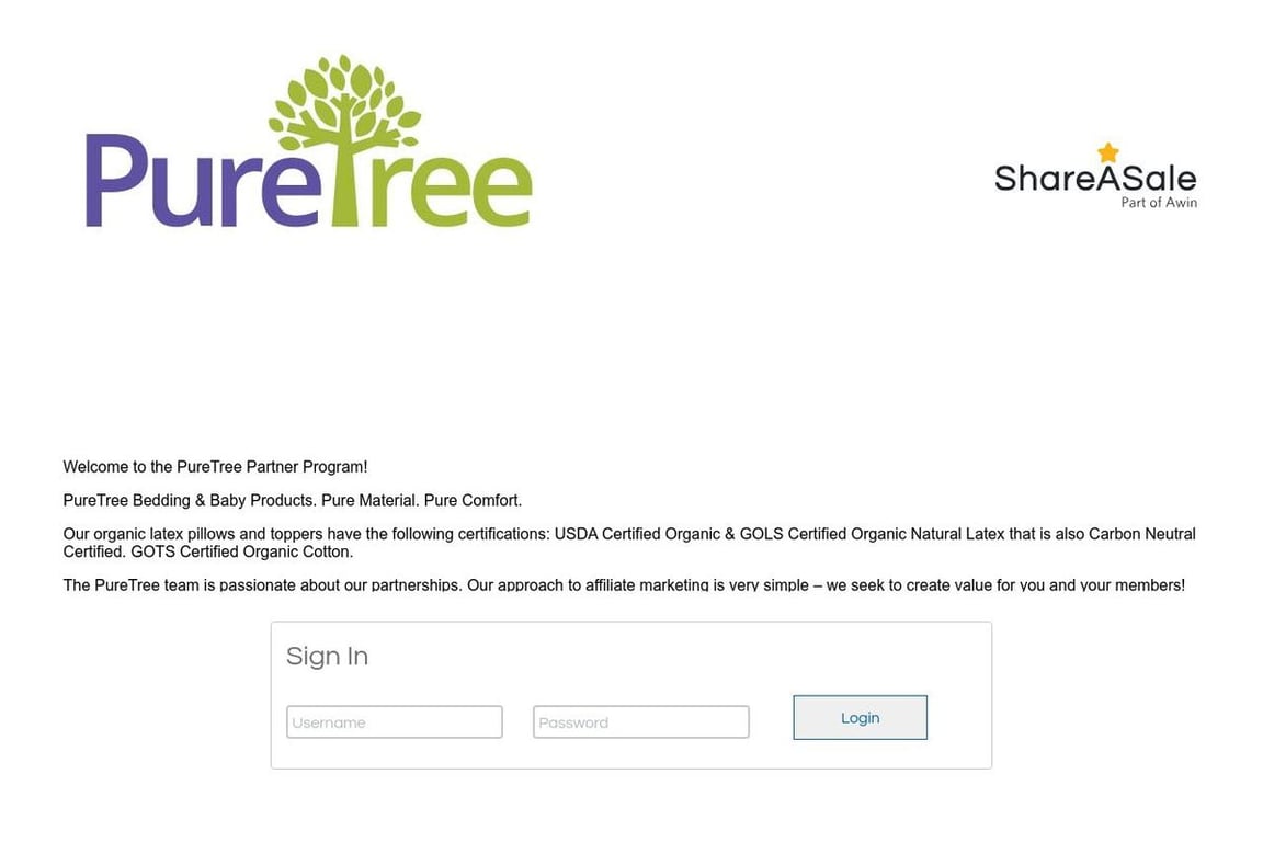 PureTree affiliate program signup page