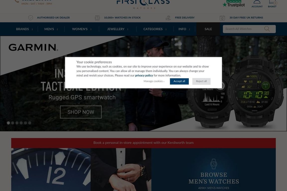 First Class Watches homepage