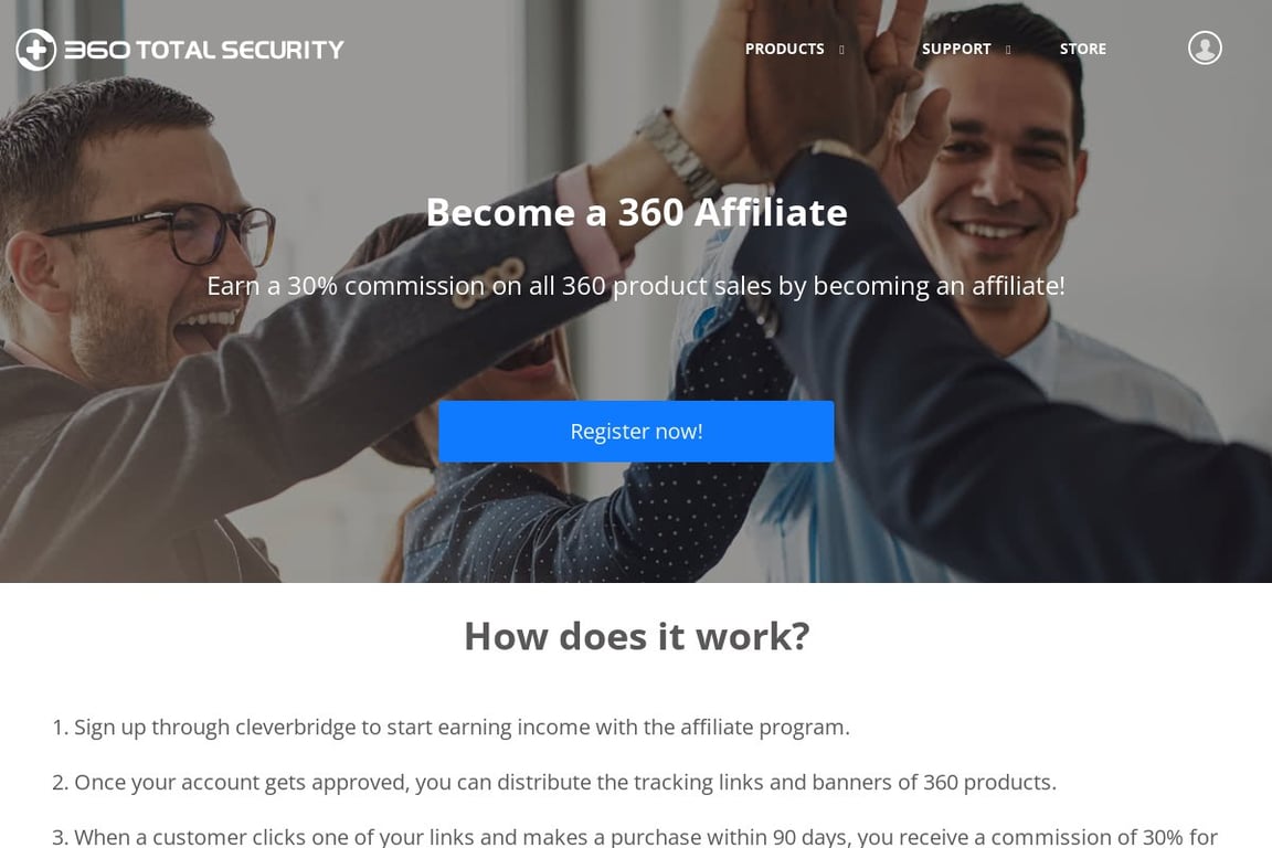 360 Total Security affiliate program signup page