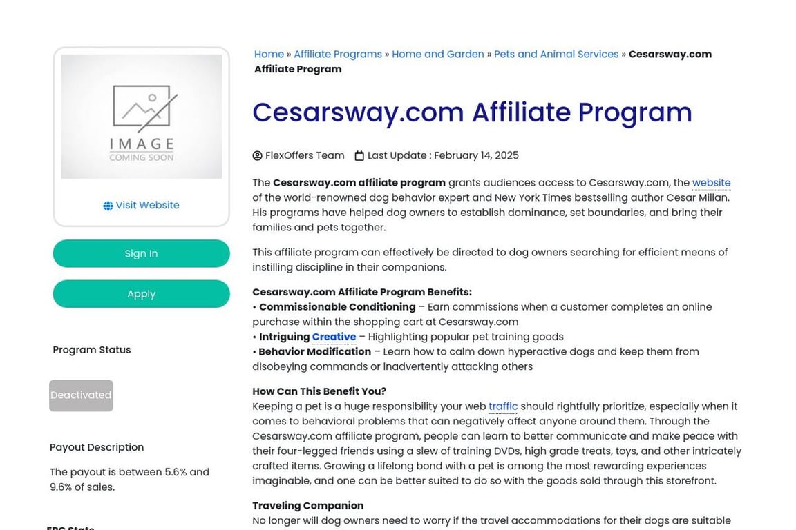 Cesar’s Way affiliate program signup page