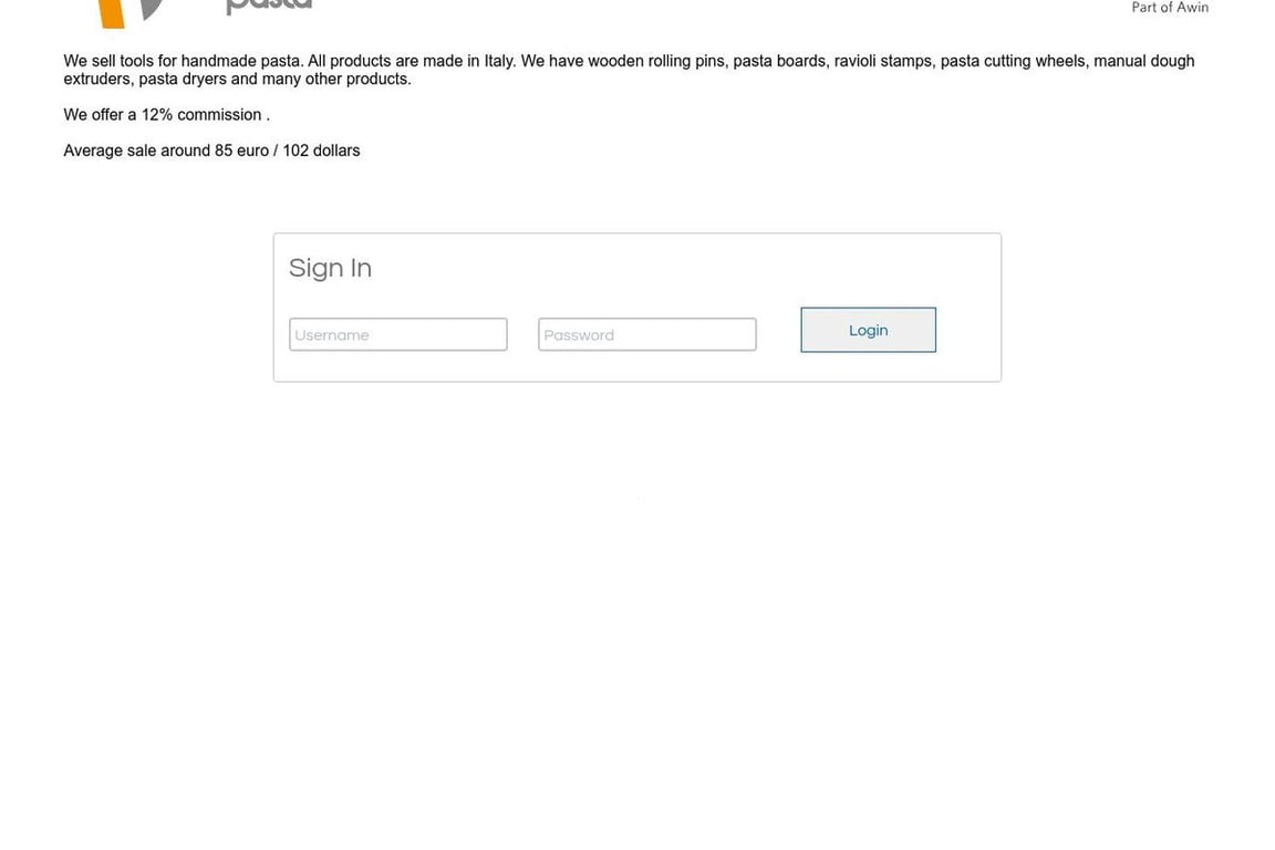 Taglia pasta affiliate program signup page