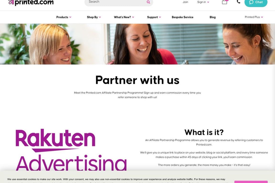 Printed. com UK affiliate program signup page