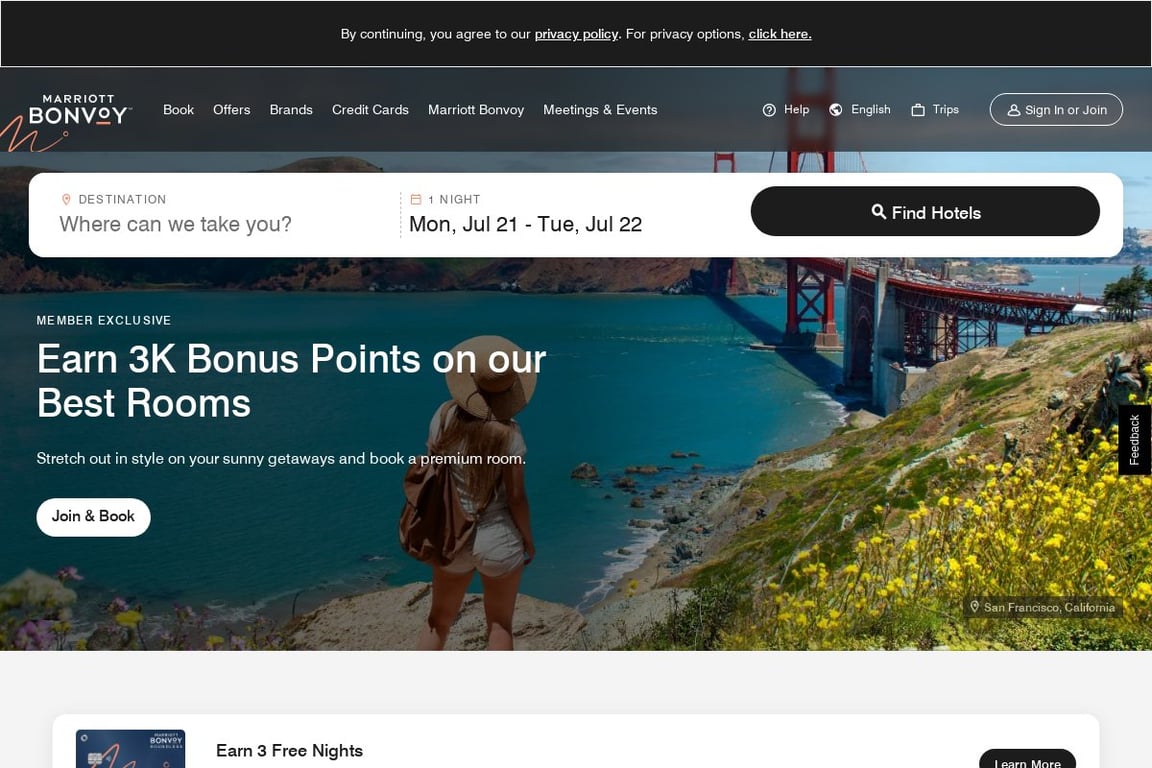 Marriott homepage
