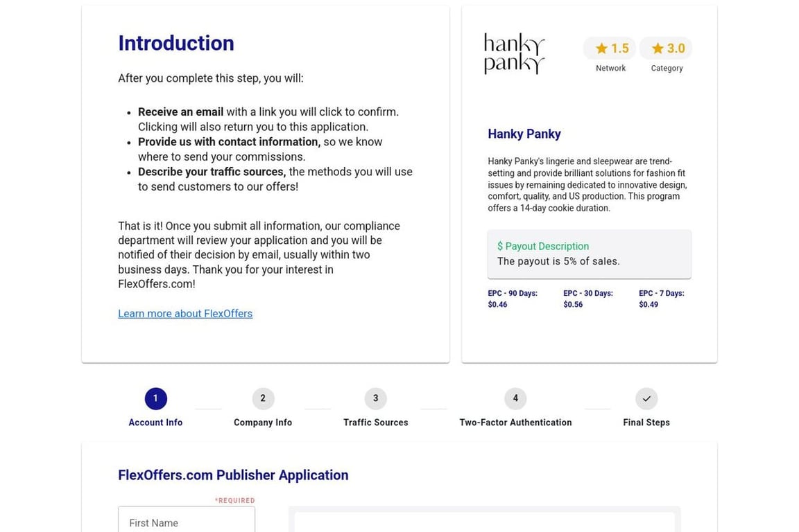 Hanky Panky affiliate program signup page