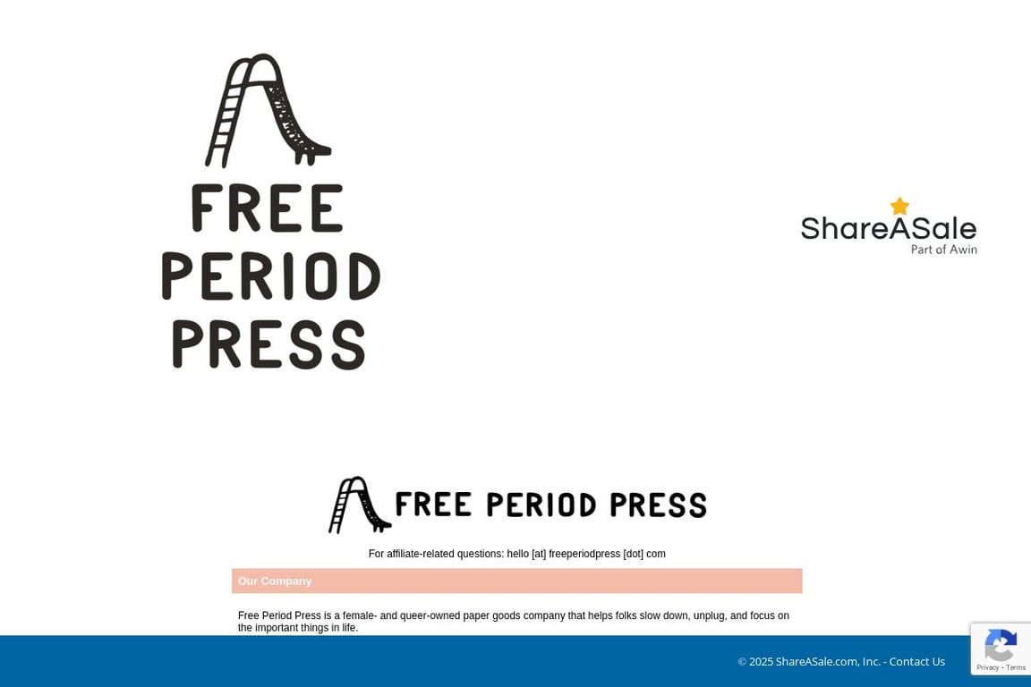 Free Period Press affiliate program signup page