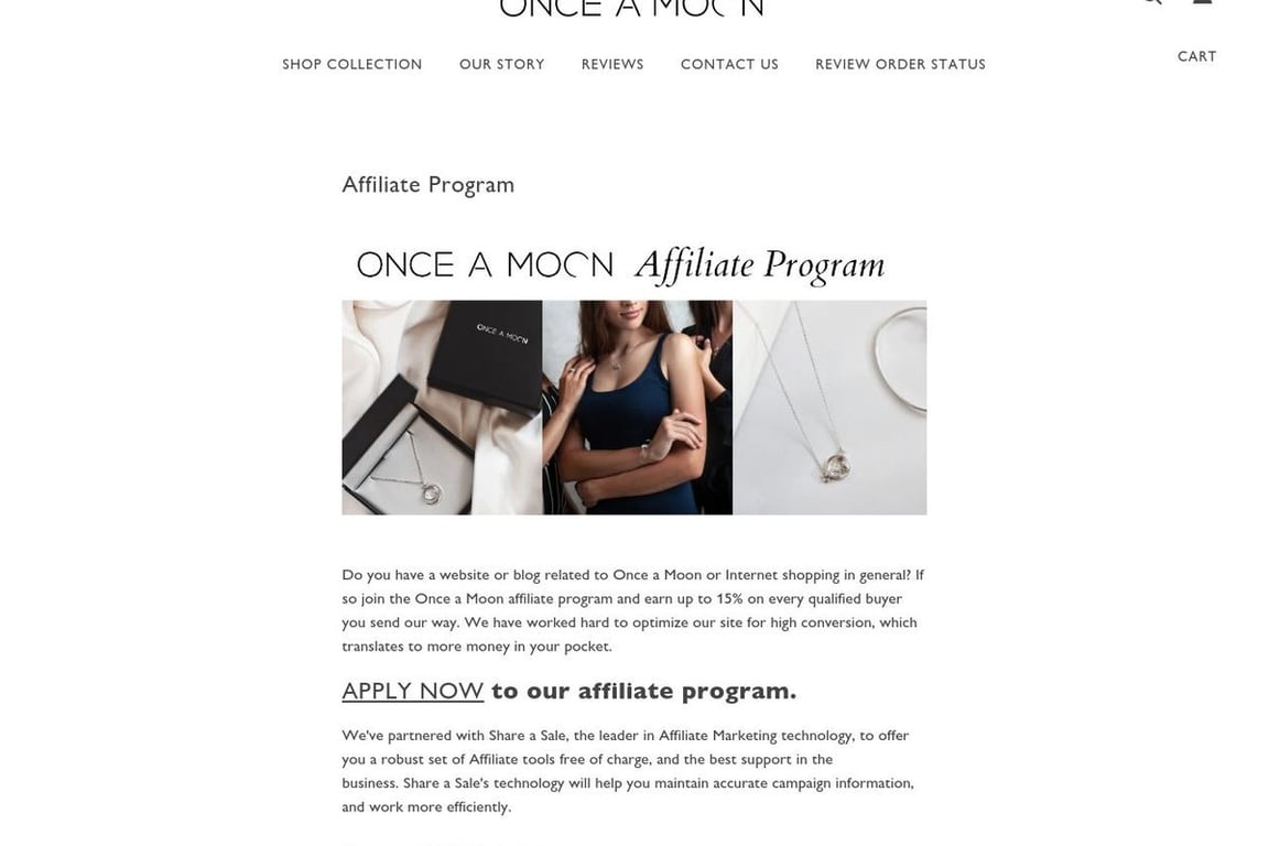 Once A Moon affiliate program signup page