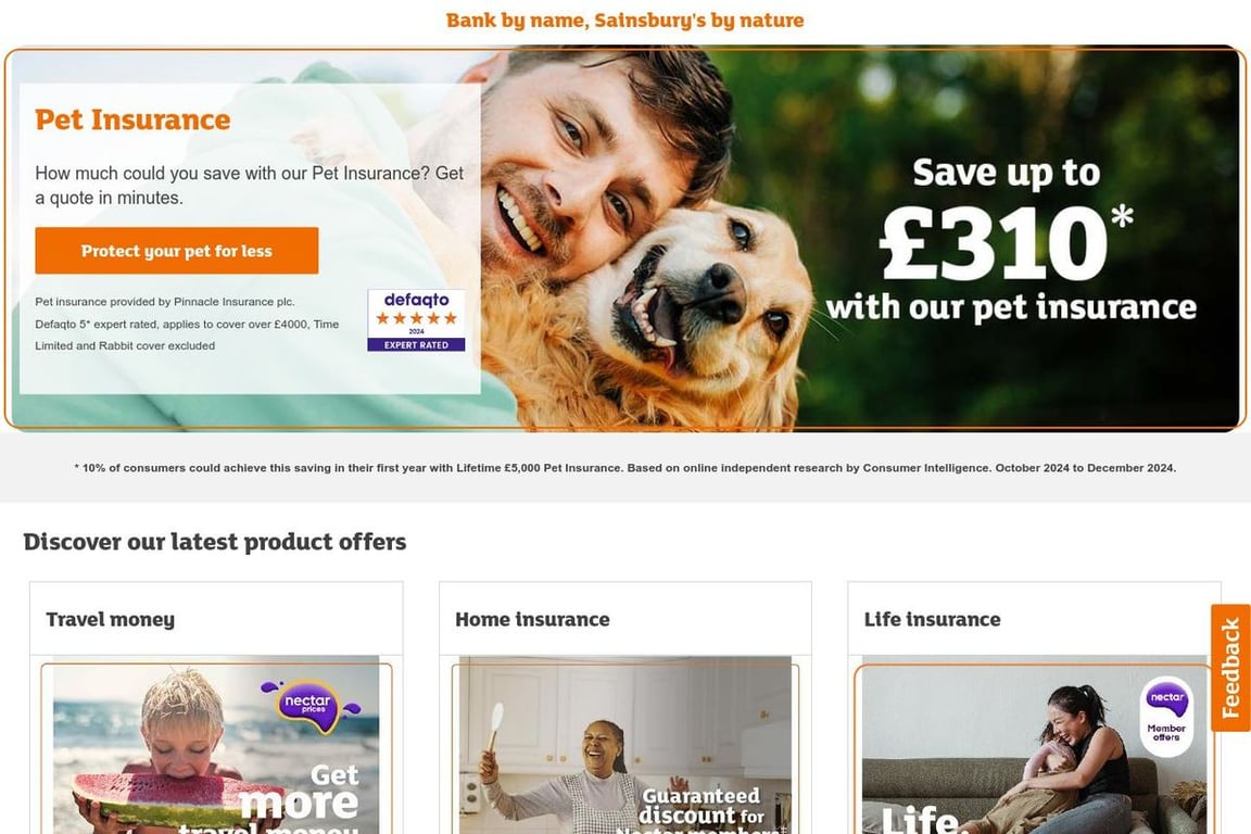 Sainsbury’s Bank homepage