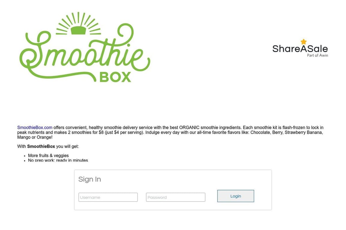 SmoothieBox Preferred affiliate program signup page