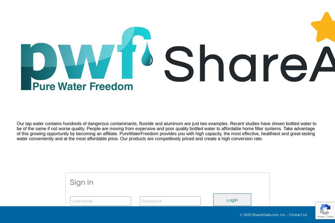 Pure Water Freedom affiliate program signup page