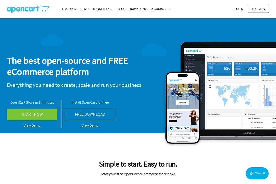 Opencart homepage