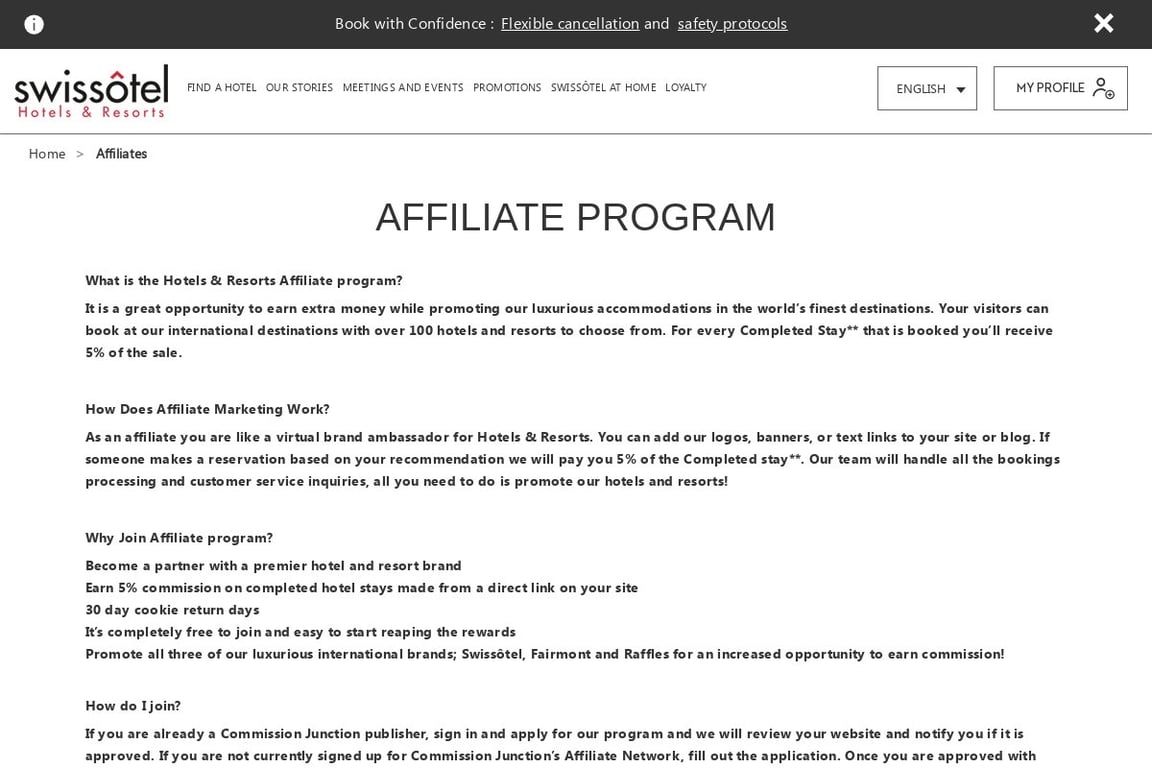 Swissotel affiliate program signup page