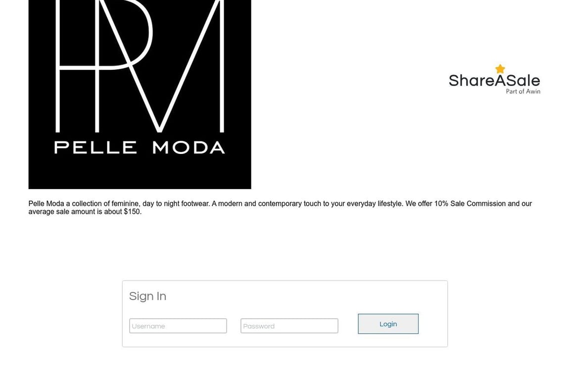 Pelle Moda affiliate program signup page