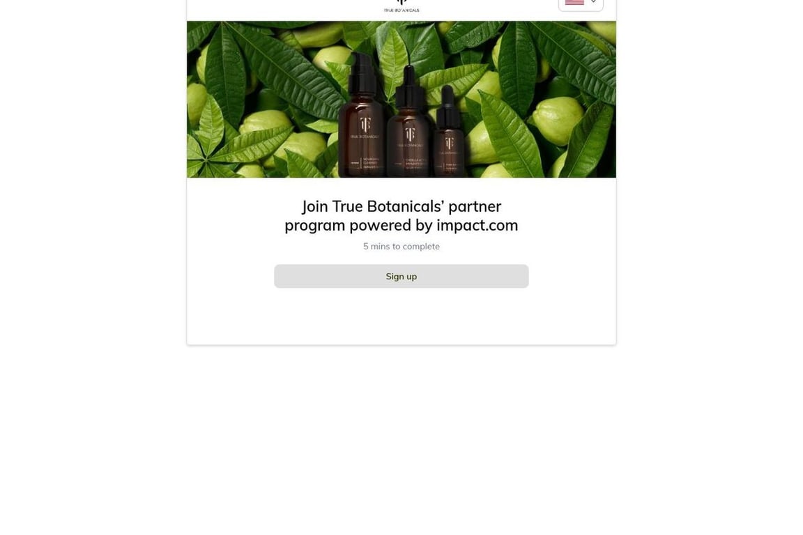 True Botanicals affiliate program signup page