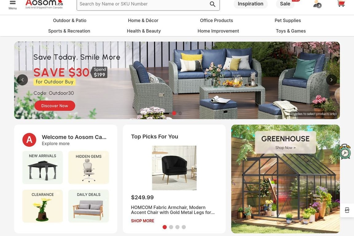 Aosom Canada homepage