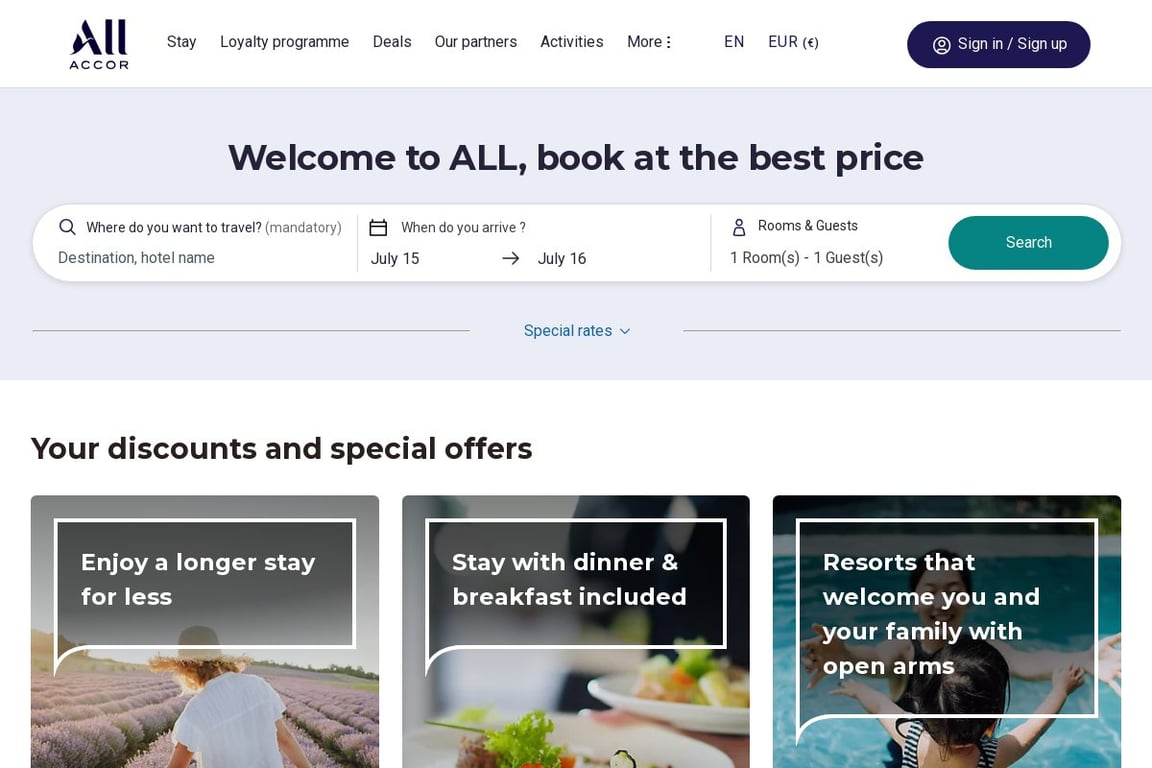 Accor Hotels homepage