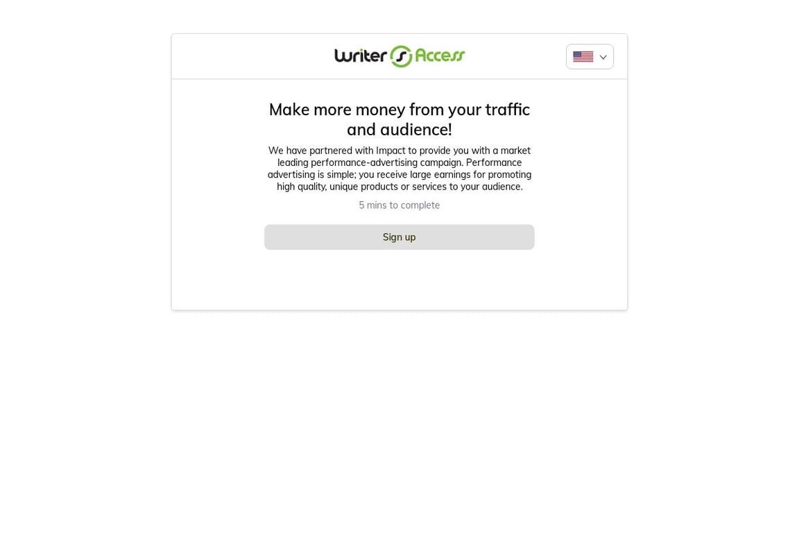 WriterAccess affiliate program signup page
