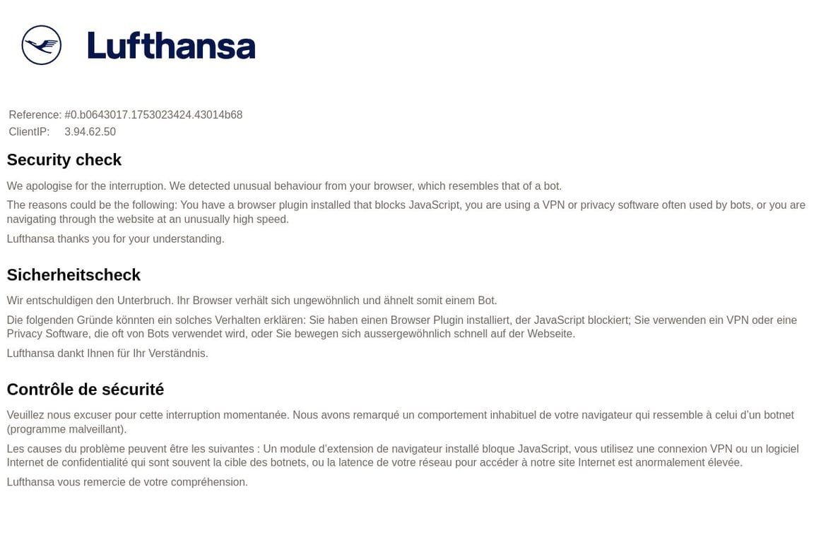 Lufthansa homepage