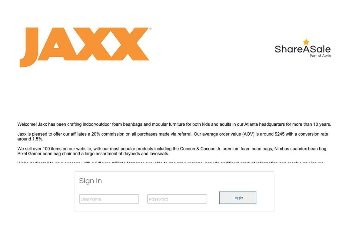 JAXX affiliate program signup page
