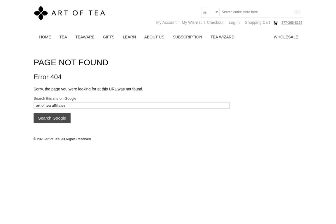 Art of Tea affiliate program signup page