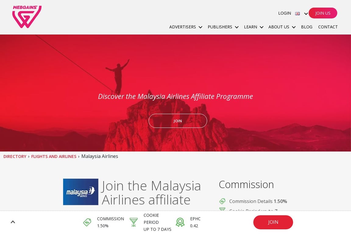 Malaysia Airlines UK affiliate program signup page