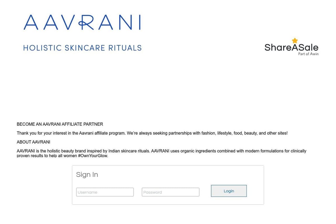 Aavrani affiliate program signup page