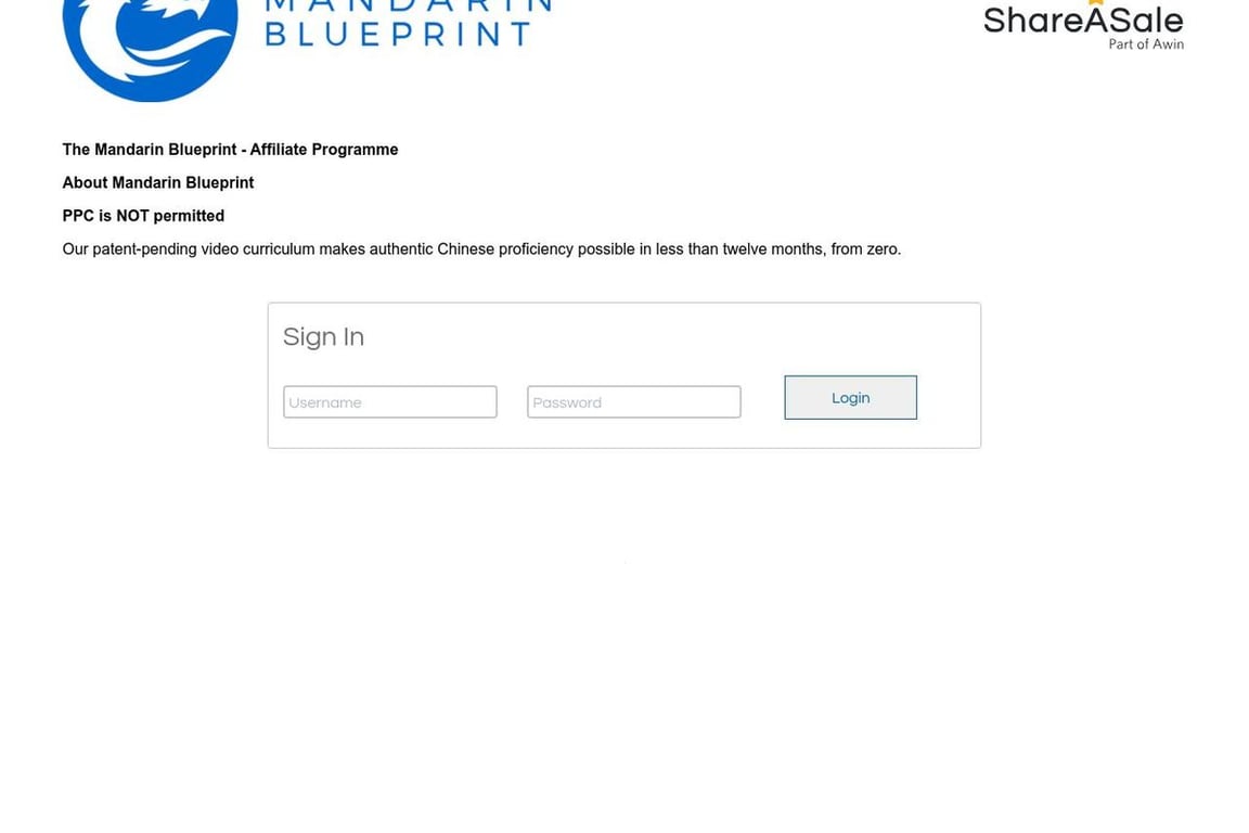 Mandarin Blueprint affiliate program signup page