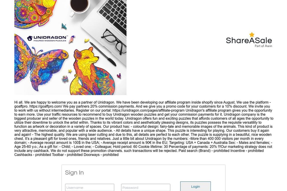 Unidragon affiliate program signup page