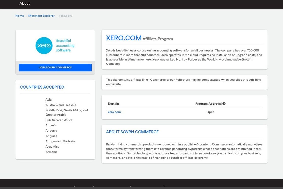 Xero affiliate program signup page
