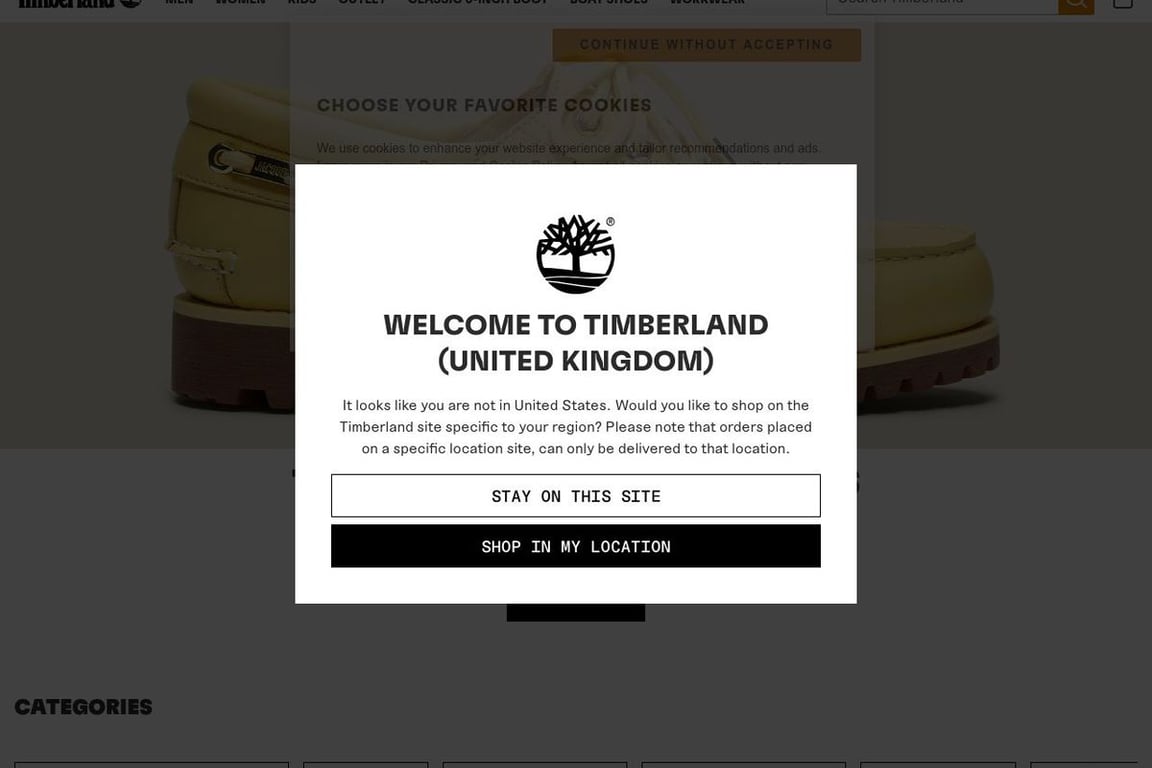 Timberland homepage