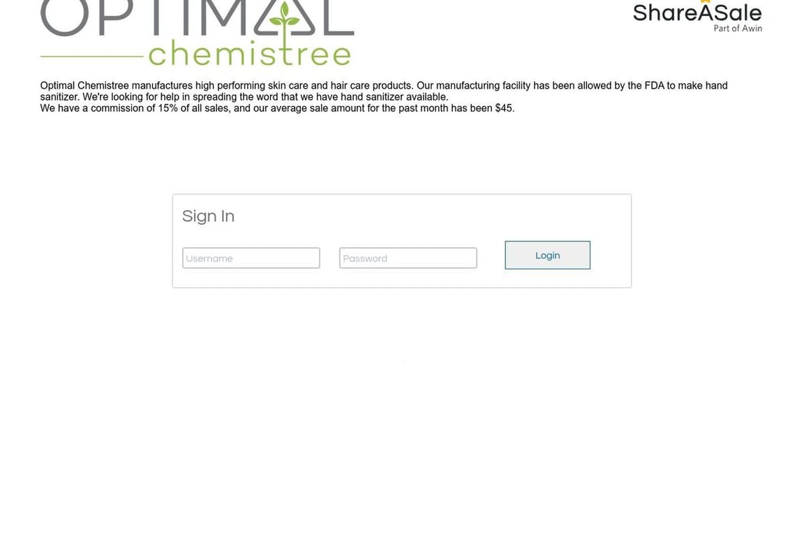 Optimal Chemistree affiliate program signup page